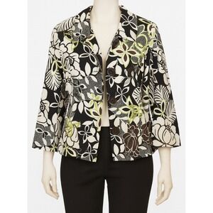 🌿 Silkland Woman 100% Silk Jacket Topper 1X 🌸 Brown Green Floral 3/4 Sleeve 🧥